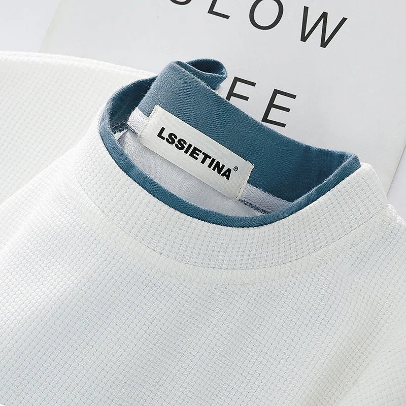 saferido Fake Two-piece O-neck T-shirt Cotton Oversize Loose Casual All-match Tops Breathable Short Sleeve Summer Solid Male Clothes Thin