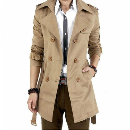 Men's Windbreaker Jacket Vintage Black Khaki Spring Autumn Business Trench Male Double Breasted Retro Classic Long Coat Thick