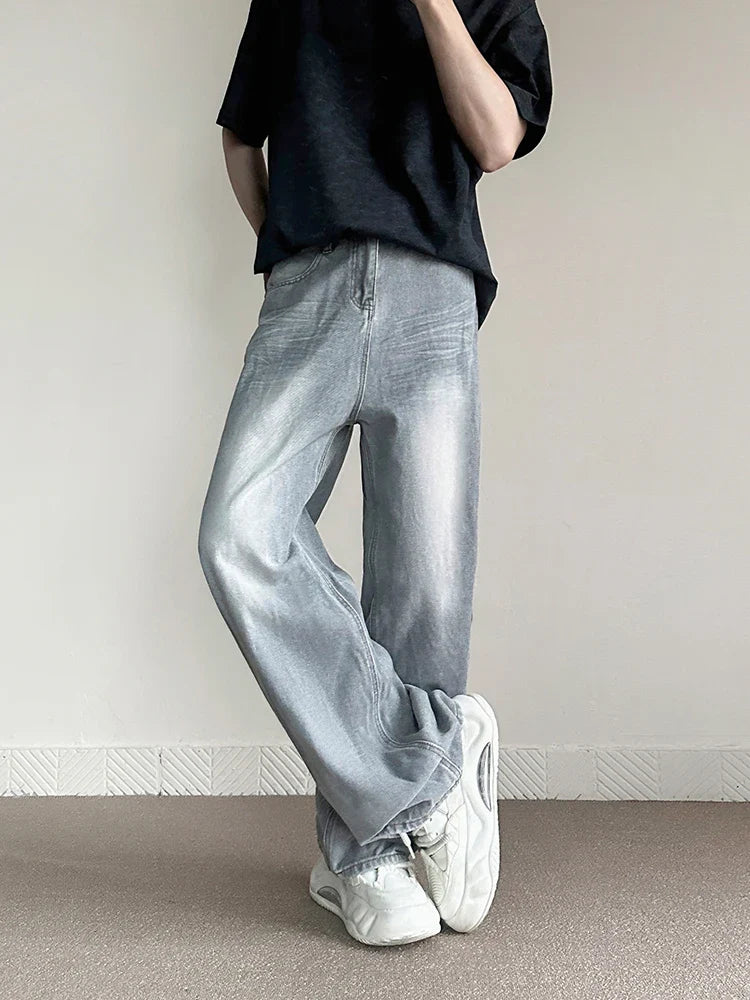 saferido New Vintage Gray Baggy Jeans Men Fashion Harajuku Casual Y2k Pants Straight High Street Male Wide Denim Trousers