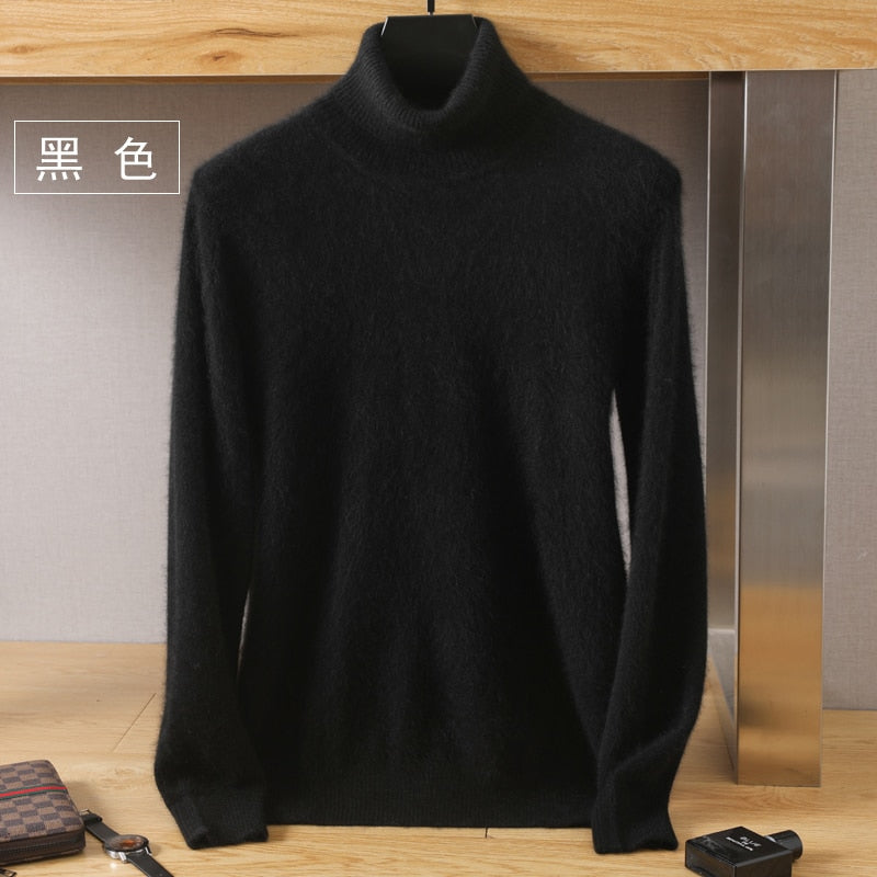 Men's Turtleneck 100% Mink Cashmere Sweater Men Autumn and Winter Large Size Loose Knitted Sweater Keep Warm Top Men Jumper