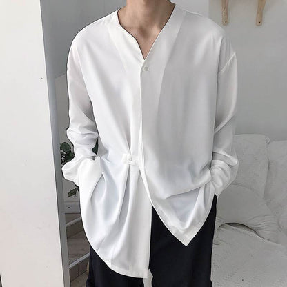 Mesh Shirt Apparel Short Bulk Shirts For Men Male Autumn Casual Loose Lrregular Shirt Collarless Long Sleeve Shirt Sleeve Shirt