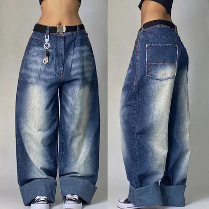 Street Vintage New Fashion Washed Old Black Baggy Jeans Men Y2K Harajuku Hip Hop Pop Gothic Leisure High Waist Wide Leg Trousers