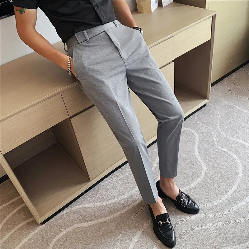 saferido Spring Men Pants Korean Slim Fit Men Casual Ankle Length Pants Streetwear Men High Quality Black Blue Dress Suit Trousers