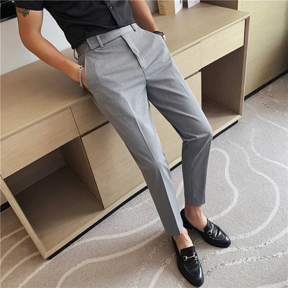 saferido Spring Men Pants Korean Slim Fit Men Casual Ankle Length Pants Streetwear Men High Quality Black Blue Dress Suit Trousers