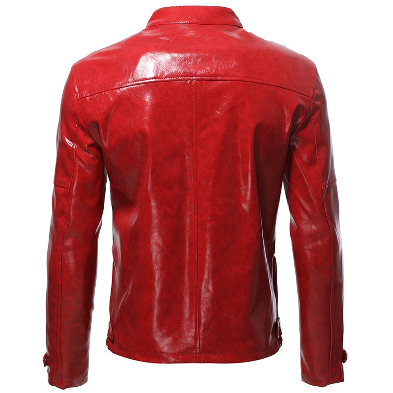 Men's Autumn New Shiny Leather Jacket Fashion Self-cultivation  Stand-up Collar Motorcycle Suit PU Handsome Short Top S-5XL