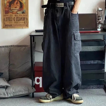 saferido Baggy Jeans Trousers Male Denim Pants Black Wide Leg Pants Men's Jeans Oversize Cargo Korean Streetwear Hip Hop Harajuku