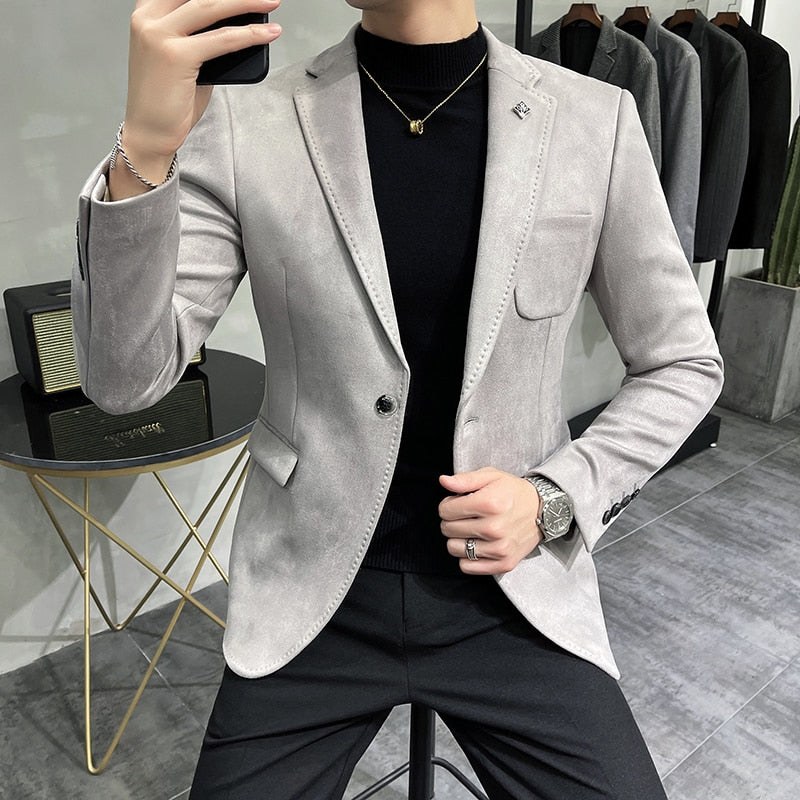 Deerskin Leather Jacket Blazer Men Casual Slim Blazer Hombre Suit Leather Jacket Men Terno Masculino Men Clothing 6 Color