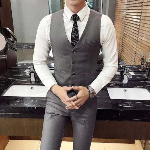 saferido  Brand Clothing Fashion Men Spring Slim Fit Pure Ctton Business Suit Vest/Male Fashion Leisure Blazers Vest Black Grey Blue