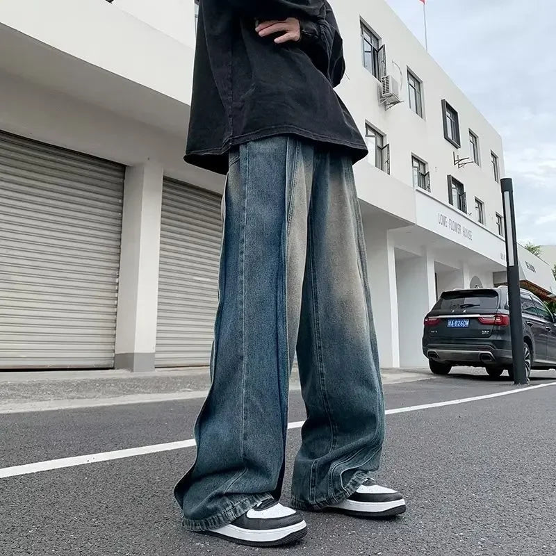 saferido Japanese Style Patchwork Jeans Men's Straight Tube Loose Casual Long Pants Korean Version Large Size Autumn and Winter New Style