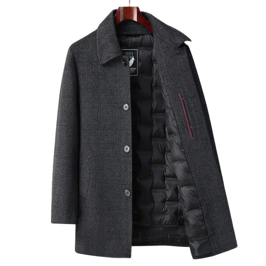 New Arrival Winter Top quality white duck down liner wool trench coat men,male thicked warm overcoat size M-4XL 9915