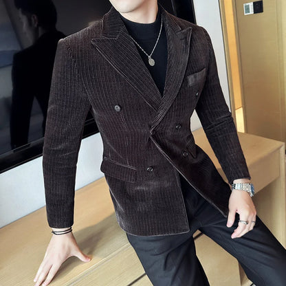 saferido Men's Corduroy Suit Jackets/Male Slim Fit Fashion High Quality Tuxedo/Man Spring Autumn Blazers Office Dress