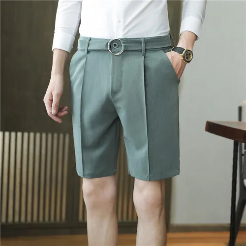 saferido  Pleated Shorts Men Summer White Shorts Korean Fashion Casual Shorts Work Wear Clothes Breathable Comfort Slim Fit Bermudas