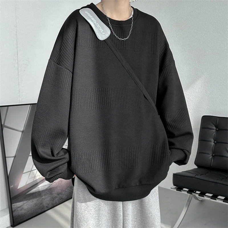 Hoodies Jacquard Sweatshirt Mens White Pullover Streetwear Casual Fashion Clothes Mens Oversized Korean Harajuku T Shirt