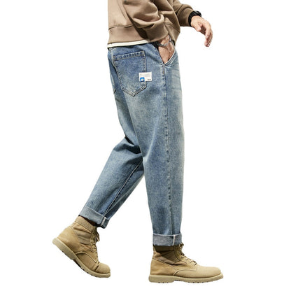 Baggy Jeans Men Harem Pants Loose Fit Wide Leg Vintage Clothes Casual Male Denim Trousers Streetwear Patched Pockets HipHop Kpop