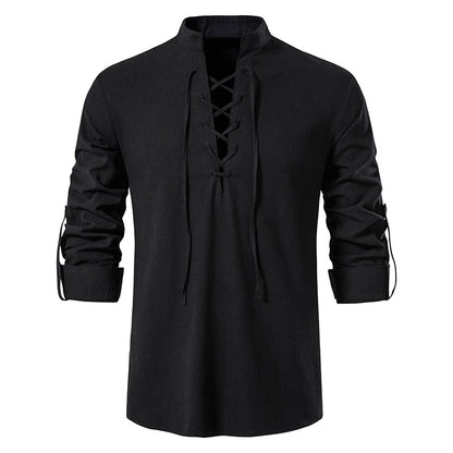 Men's Casual Blouse Cotton Linen Shirt Tops Long Sleeve Tee Shirt Spring Autumn Slanted Placket Vintage Yoga Shirts