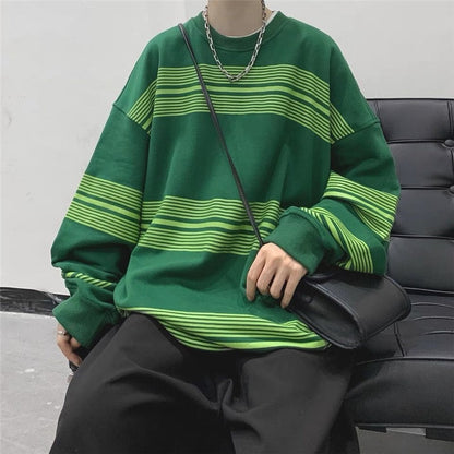 Spring Autumn Striped Y2K Harajuku Hip Hop Sweatshirts Man Oversized Casual Tops Long Sleeve Loose Pullover Streetwear Clothes