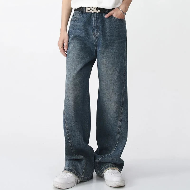 Men's Pants Spring New Casual Trousers Jeans Loose Wide Leg Simple Korean Fashion Vintage Pocket Design 9A7043