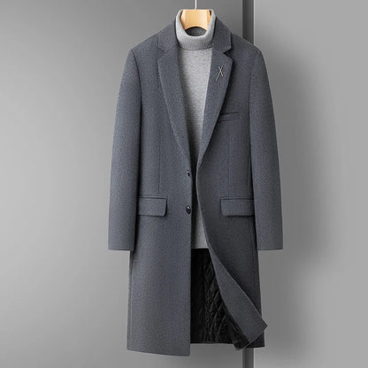 High Quality  Men's Fashion Handsome Trend Casual Plus Cotton Wool Coat Coat Long Coat Men  Cashmere  Thick （Winter)  Polyester