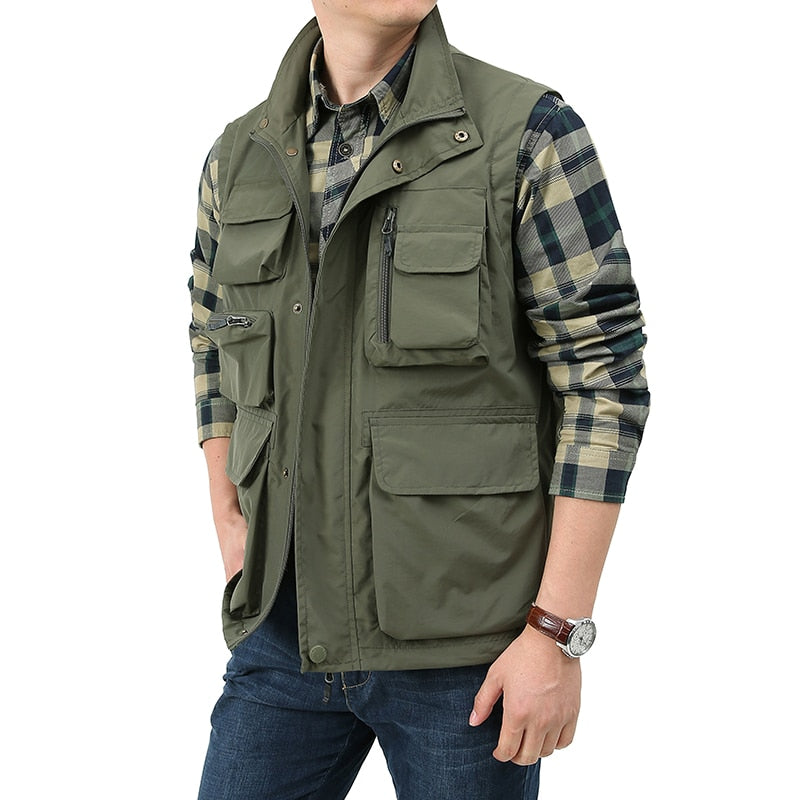 Men's Unloading Vest Tactical Webbed Gear Coat Summer Photographer Waistcoat Tool Many Pocket Mesh Work Sleeveless Jacket Male