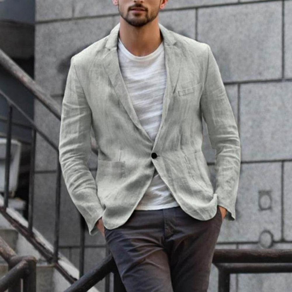 British Style Elegant Cotton and Linen Professional Dress Gentleman Business Casual Retro Striped Suit Jacket Men's Clothing