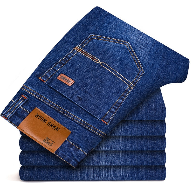 Men's Brand Stretch Jeans  Business Casual Slim Fit Denim Pants Black Blue Trousers Jeans Male