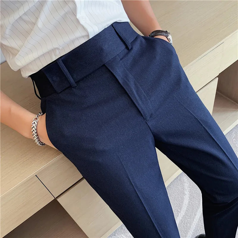 saferido Spring Men Pants Korean Slim Fit Men Casual Ankle Length Pants Streetwear Men High Quality Black Blue Dress Suit Trousers