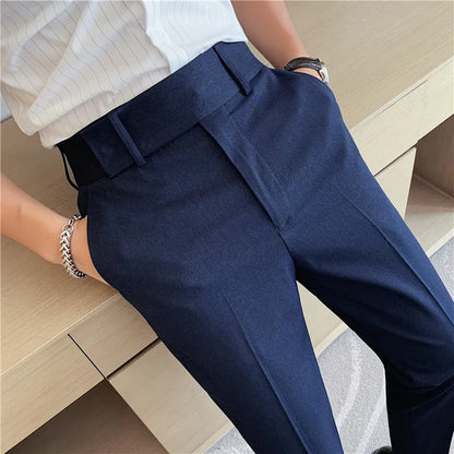 saferido Spring Men Pants Korean Slim Fit Men Casual Ankle Length Pants Streetwear Men High Quality Black Blue Dress Suit Trousers