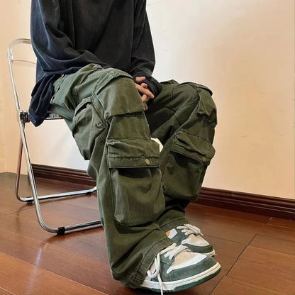 saferido Y2k  Hip-hop Cargo Pants Multi-pockets Tooling Pant Harajuku Men's Vintage Loose Wide Leg Pants Streetwear Casual Trousers