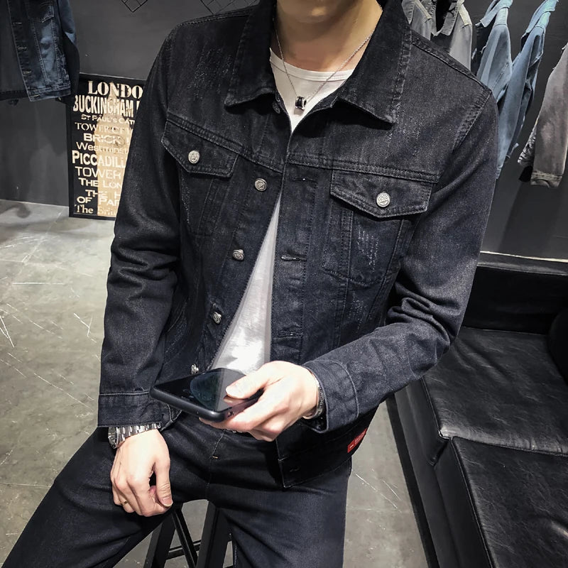 saferido Autumn Slim Men Denim Jacket Stretch Retro Motorcycle Punk Streetwear Fashion Skateboard Youth Jeans Jacket Plus Size 5XL