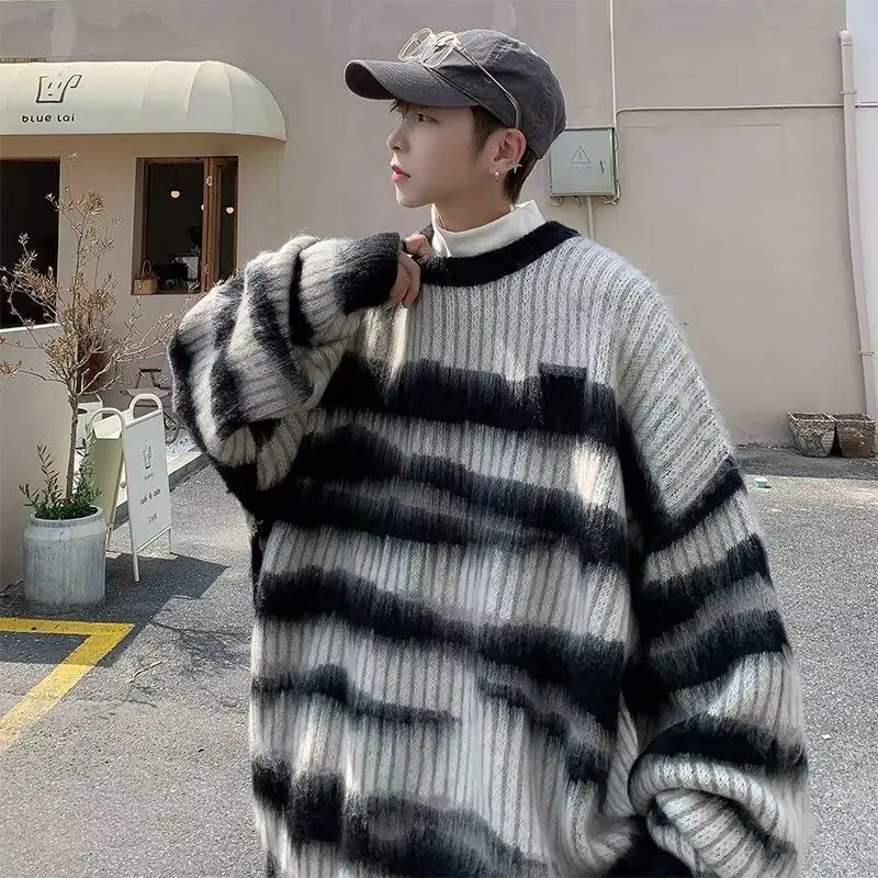 saferido Lattice Korean Fashion Sweater Men Interior Harajuku Men's Clothes Winter Oversize Wool and Mixes Knit Print Luxury