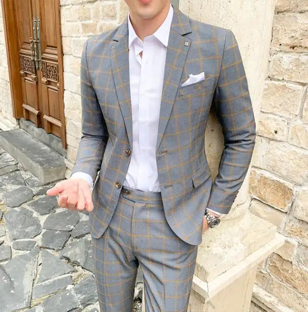 saferido (Jacket+Vest+Pants) Men Dress Suits British 3Piece Men Wedding Suit Autumn Men Business Formal Plaid Suit Male Luxury Slim Dress