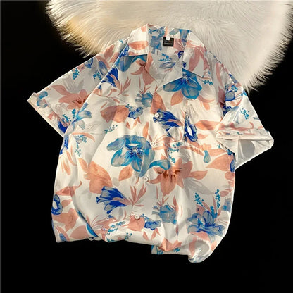 Hawaiian Shirts Men Advanced Breathable Trendy Summer Half Sleeve Floral High Street Pocket Korean Style Male Hipster Handsome