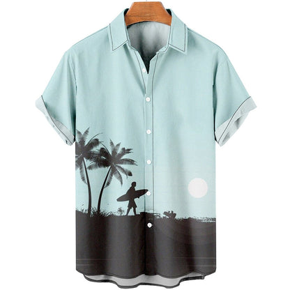 Men's Blouse 3D Printing Summer Coconut Tree Pattern Hawaiian Oversized Comfortable Casual Tops Short Beach Clothing Street Wear