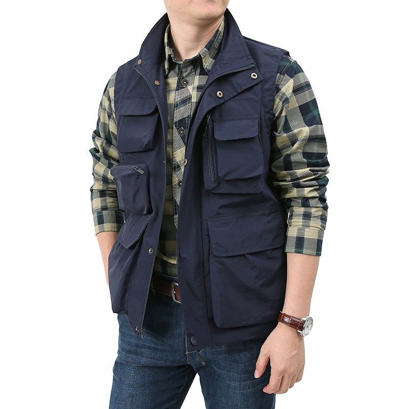 Men's Unloading Vest Tactical Webbed Gear Coat Summer Photographer Waistcoat Tool Many Pocket Mesh Work Sleeveless Jacket Male