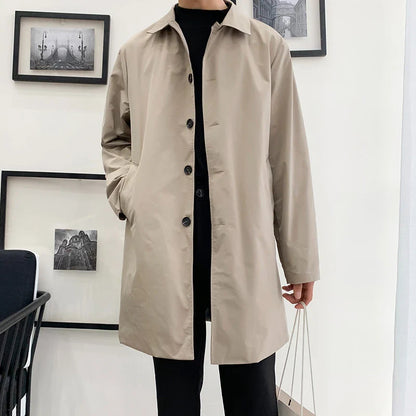 saferido Men Trench Coat Loose Fit Long Lapel Single Breasted Windbreaker Fashion Jacket Office Button Overcoat Oversized Men Clothing