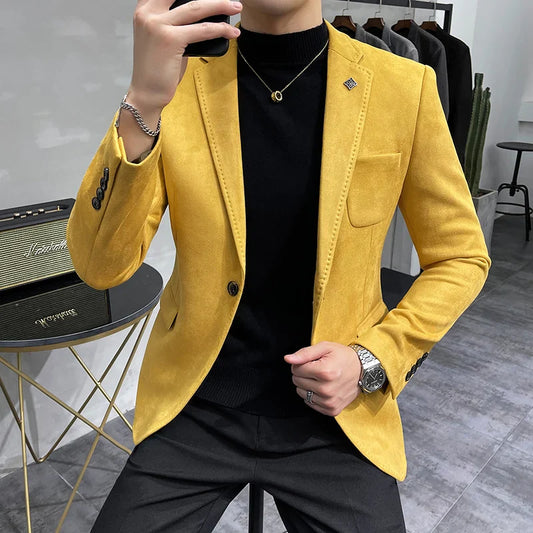 saferido  High Quality Blazer Men's British Trend Premium Simple Business Elegant Fashion Casual Gentleman Slim Suit Deer Velv Jacket