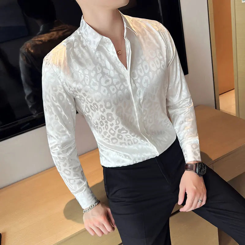 saferido  British Style Men's Spring High Quality Business Dress Shirts/KMale Slim Fit printing Long Sleeve Shirts Plus Size S-3XL