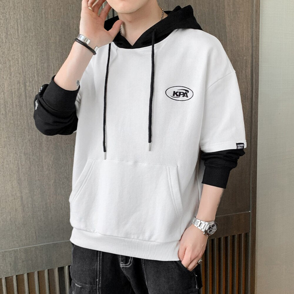 Hoodies For Men Fashion Clothing Hip Hop Streetwear Youth Clothes Patchwork Tops Men Pullover Sweatshirt Long Sleeve