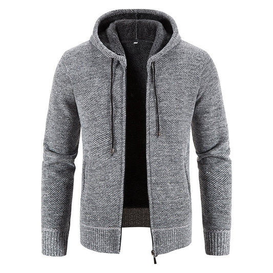 Winter Thick Cardigan Mens Sweater Zipper Hooded Fashion Warm Slim Fit Knitted Sweater Male Fleece Hoodies Coats Men M-4Xl