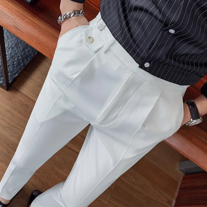 saferido  Brand Clothing Fashion Spring High Quality Slim Fit Business Suit Pants/Male White Black Leisure Dress Trousers 29-36