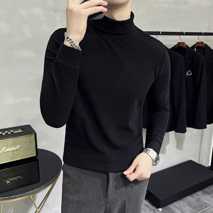 saferido  British Quality Leisure Men Long Sleeve T-shirt/Male Slim Fit High Quality High Collar Fashion T-shirt/Man Spring Pullover