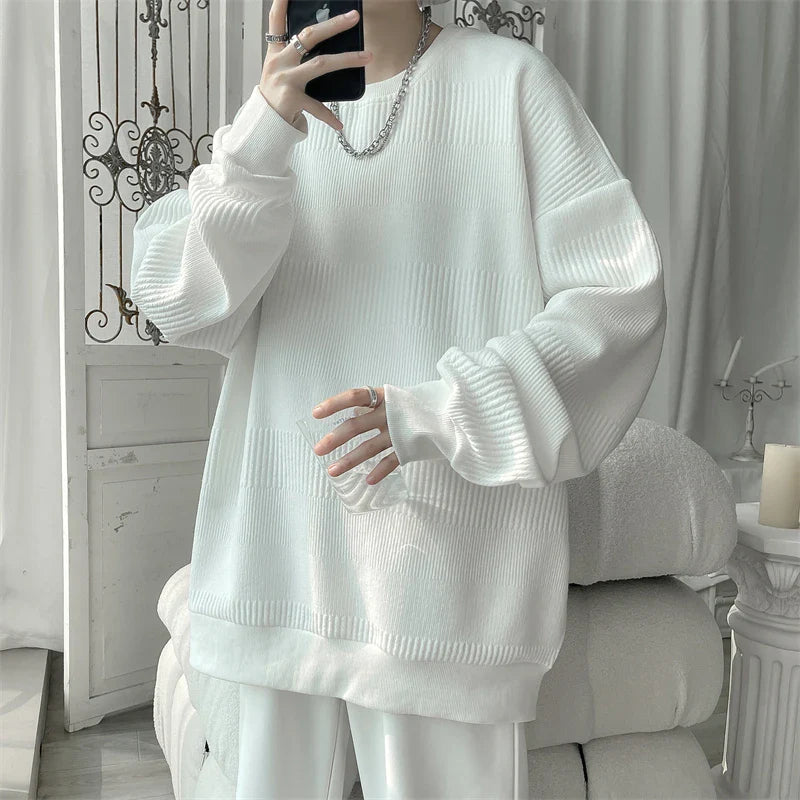 Hoodies Jacquard Sweatshirt Mens White Pullover Streetwear Casual Fashion Clothes Mens Oversized Korean Harajuku T Shirt