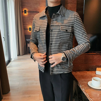 saferido  Men Spring High quality Casual Jackets/Male Spring and Autumn Plaid Lapel Business Coat/Man Slim Fit British Jackets S-3XL