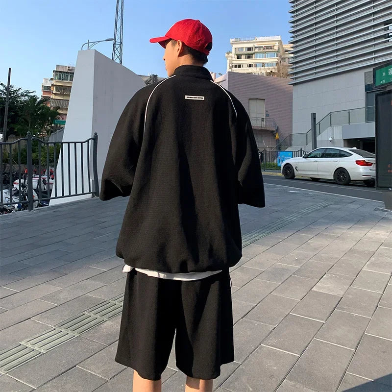 saferido Y2K Summer Streetwear Tracksuit Men Hip Hop Loose Suit Korean Fashion T-shirt + Shorts Sets 2024 Mens High Street Two-piece Sets