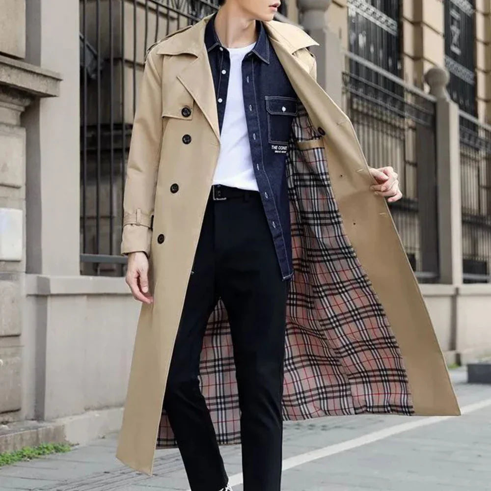 saferido Mens Long Casual Coat Genderless 2024 New Autumn Winter Fashion British Style Temperament Slim Retro Solid Color Jacket Unisex