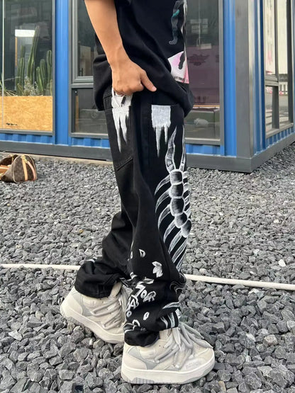 saferido Jeans With Print Straight Baggy Punk Men's Fashion Harajuku Pants Printed Oversize Streetwear Y2k Black Trendyol Hip Hop Man