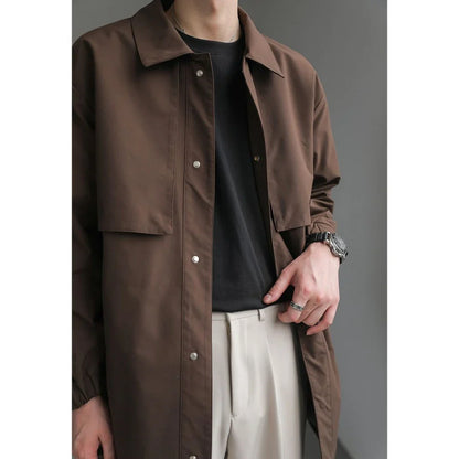 High-end Korean Fashion Mid-length Windbreaker Jacket Man Autumn New Loose Casual Lapel Men's Windbreaker Trench Coat Men