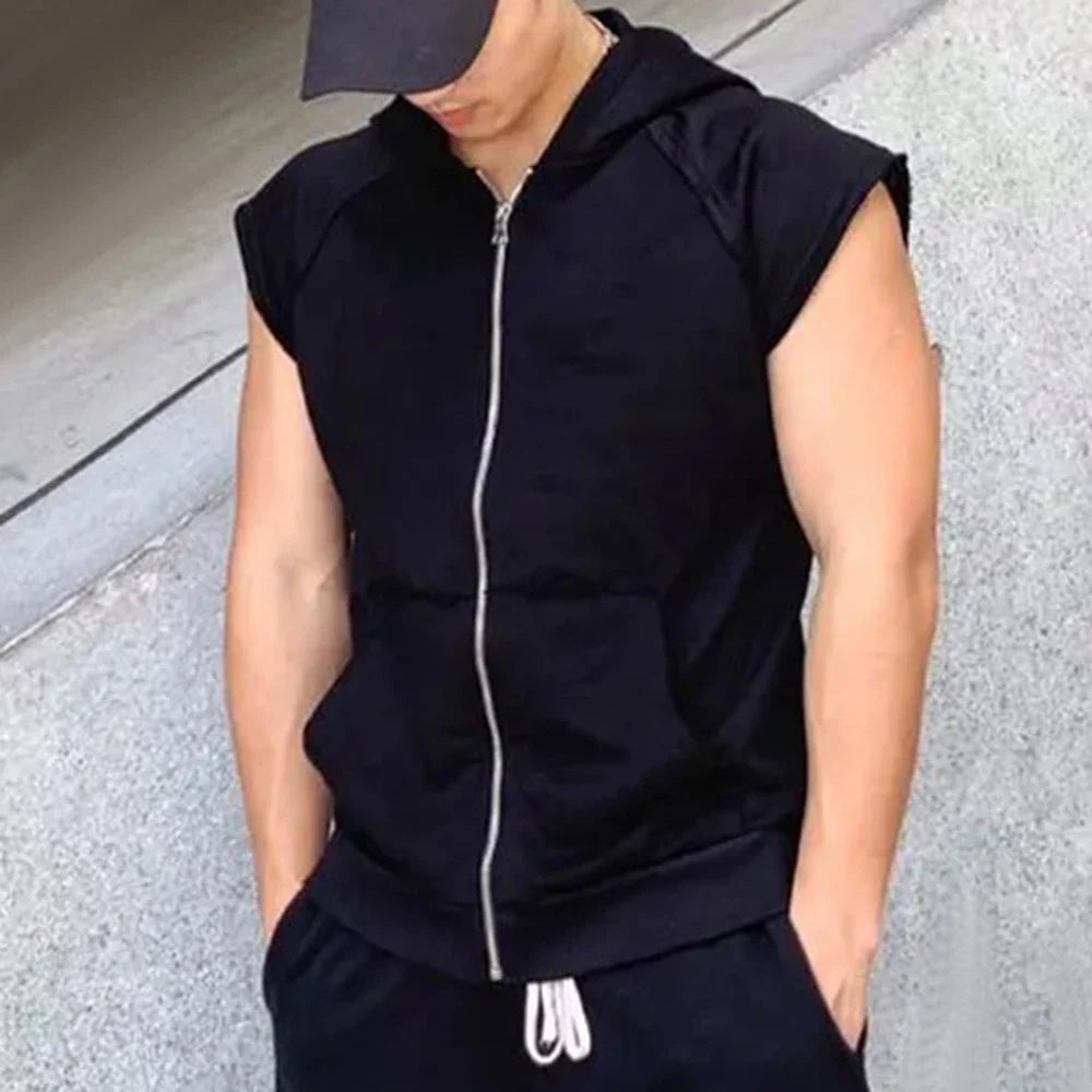 saferido Trendy Grey Half-zipper Vest Men's Sensible Design Weighty Shoulder Vest Sleeveless T-shirt American Style Casual Summer