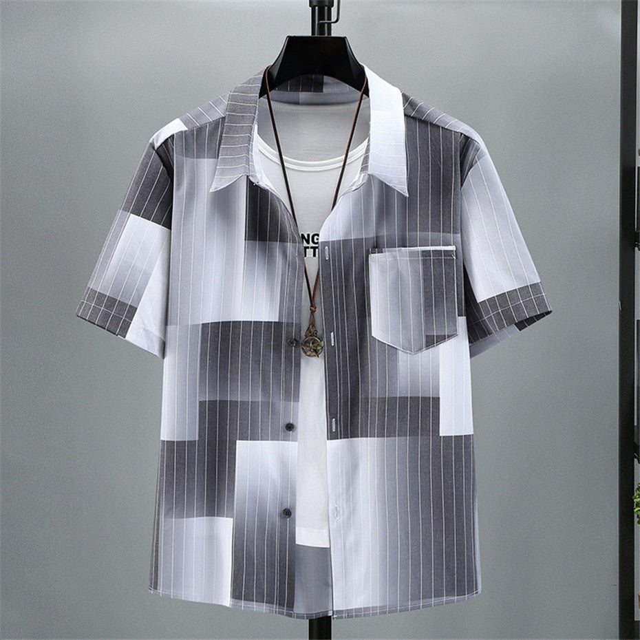 Summer Striped Shirt Men Plus Size 10XL 11XL Shirts Hip Hop Streetwear Short Sleeve Shirts Summer Blouse Big Size 10XL