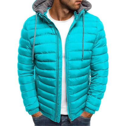 Outdoor Men's Cotton Clothes Fashion Trend Solid Color Long-sleeved Overcoat Winter Warm Hooded Jacket Oversized Zipper Tops